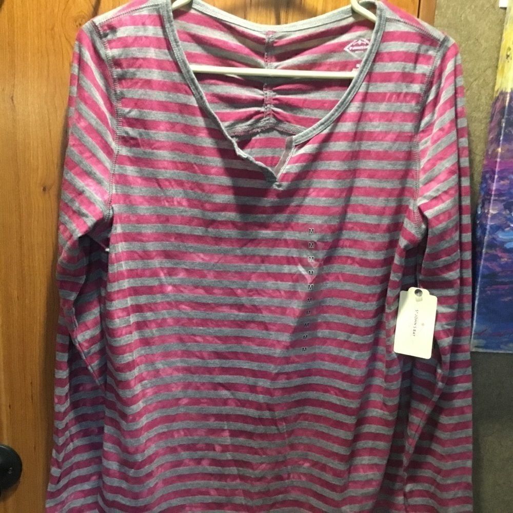 NWT. St. John’s Bay Pink & Gray Stripe L/S Top
